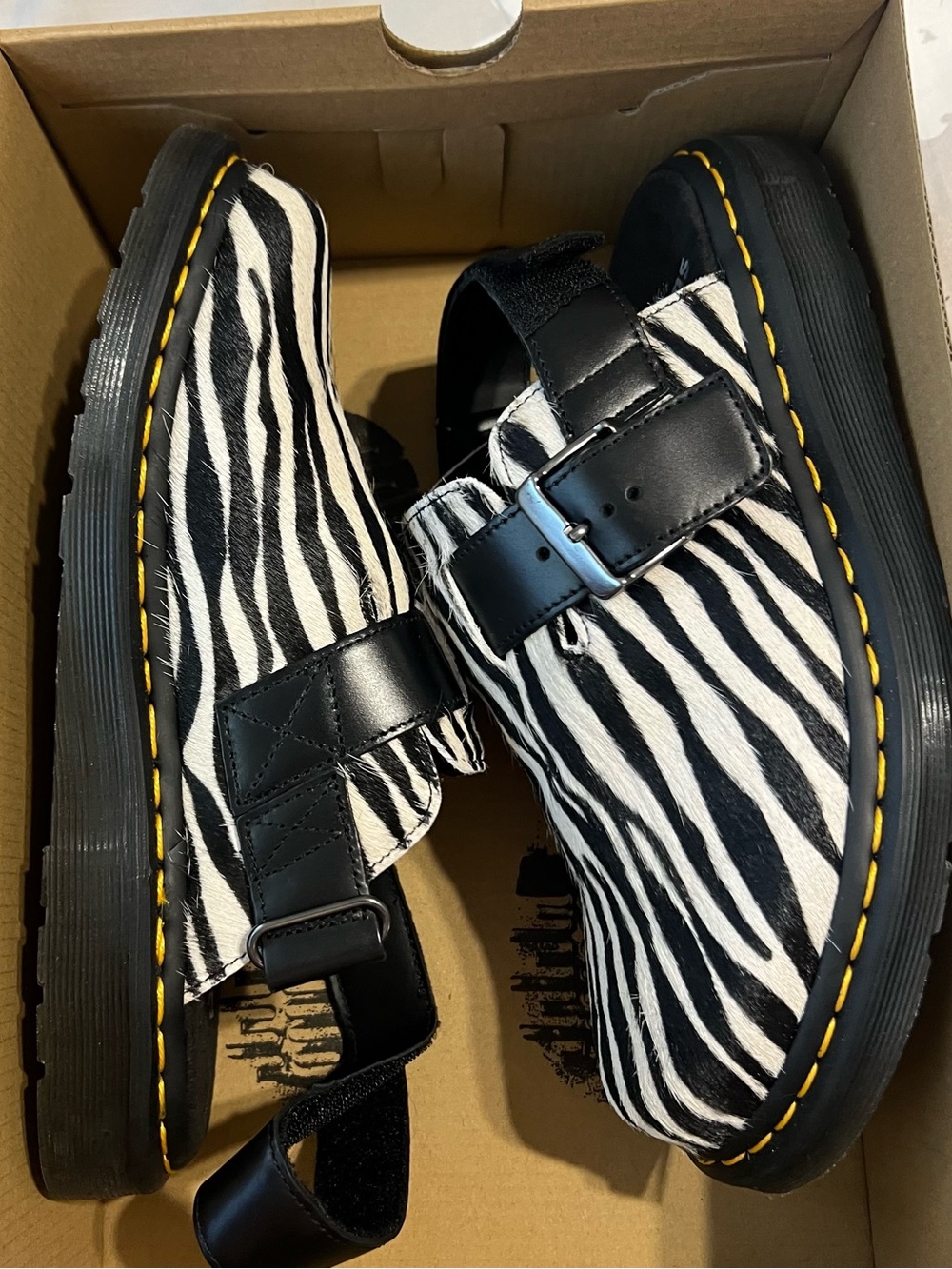 Dr. Martens Black and White Zebra Strap Shoe